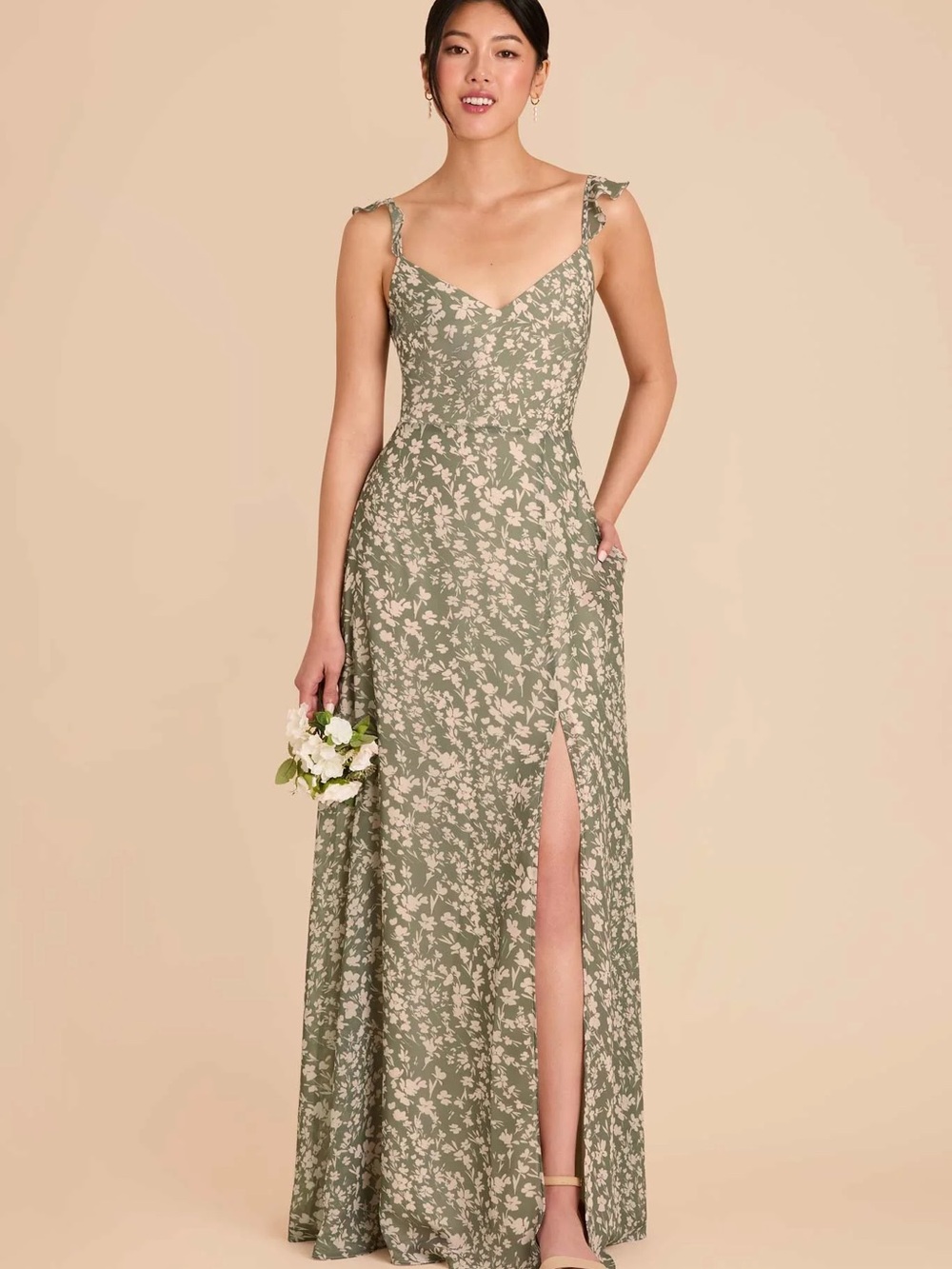 Birdy Grey Doris Sage Floral Maxi Dress with Side Slit